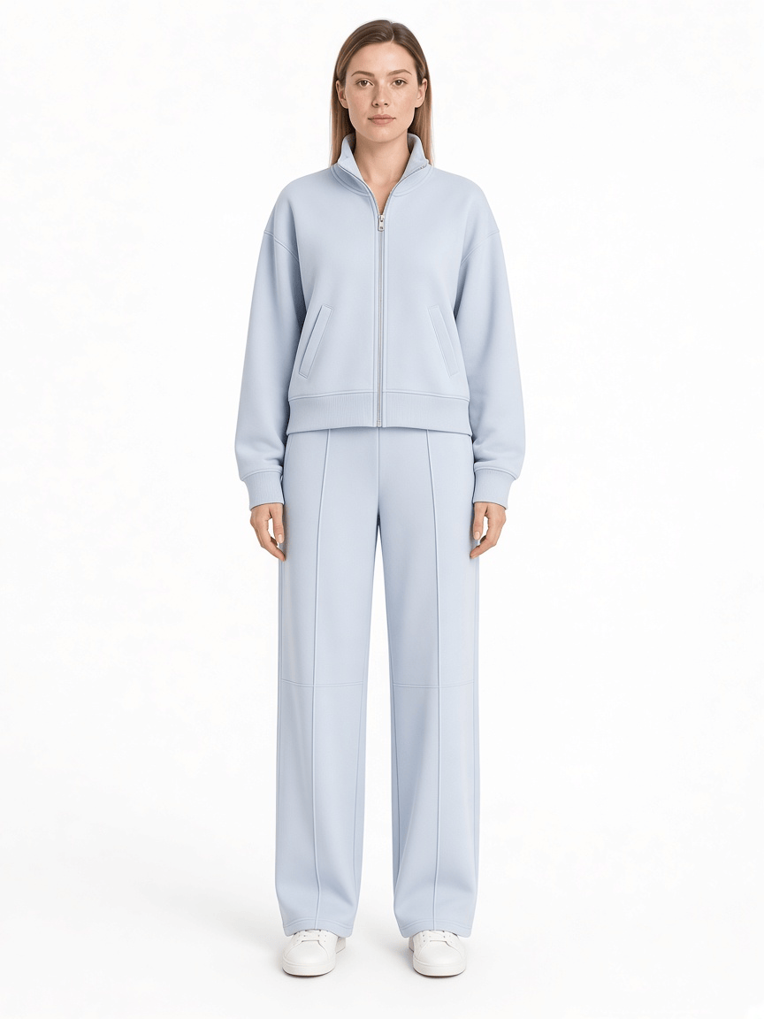 Light Blue Zip-Front Knitwear Set