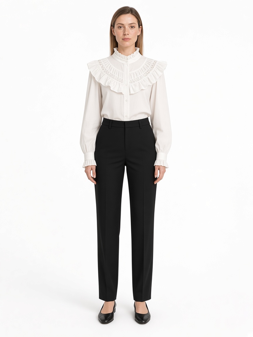 White Ruffle-Yoke Blouse – FM-LK-041