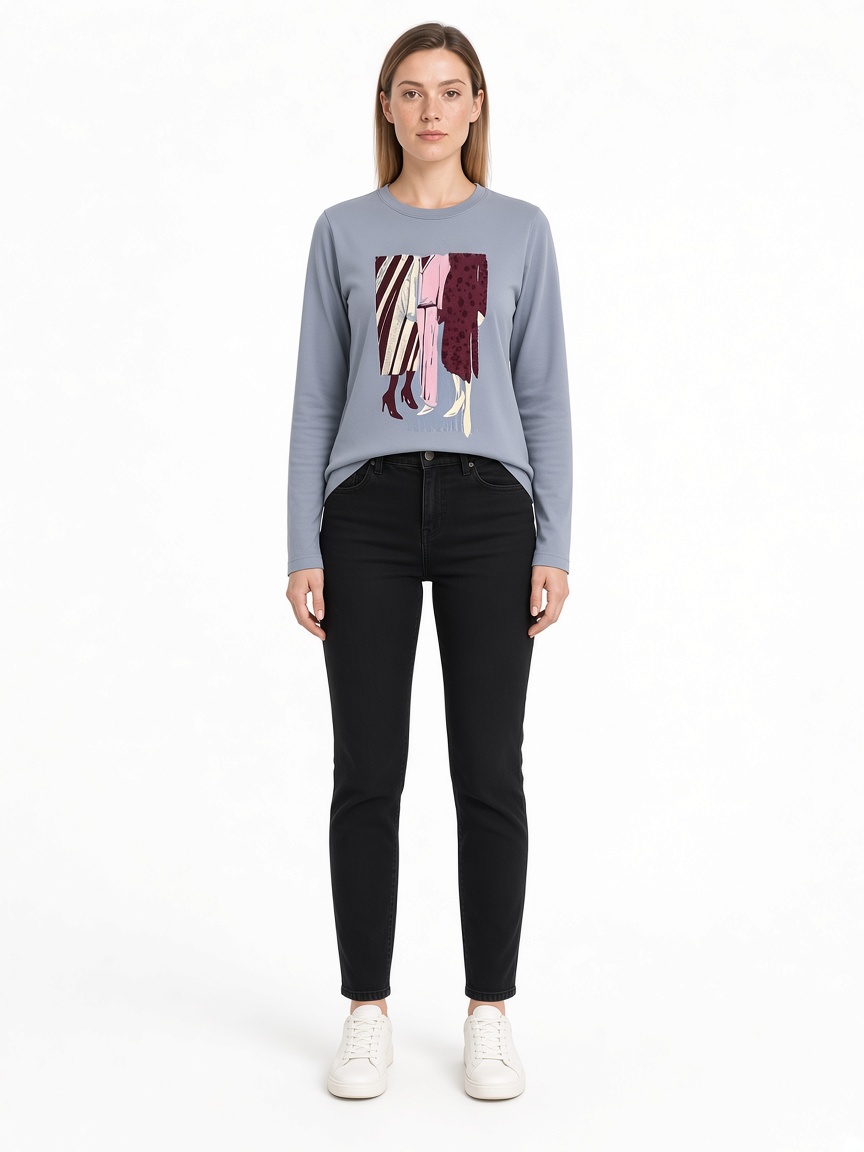 Blue Grey Graphic Long-Sleeve Top – FM-LK-042